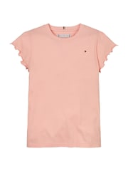 Tommy Hilfiger Coral Orange Slim Ruffle Short Sleeve Top - Image 4 of 5