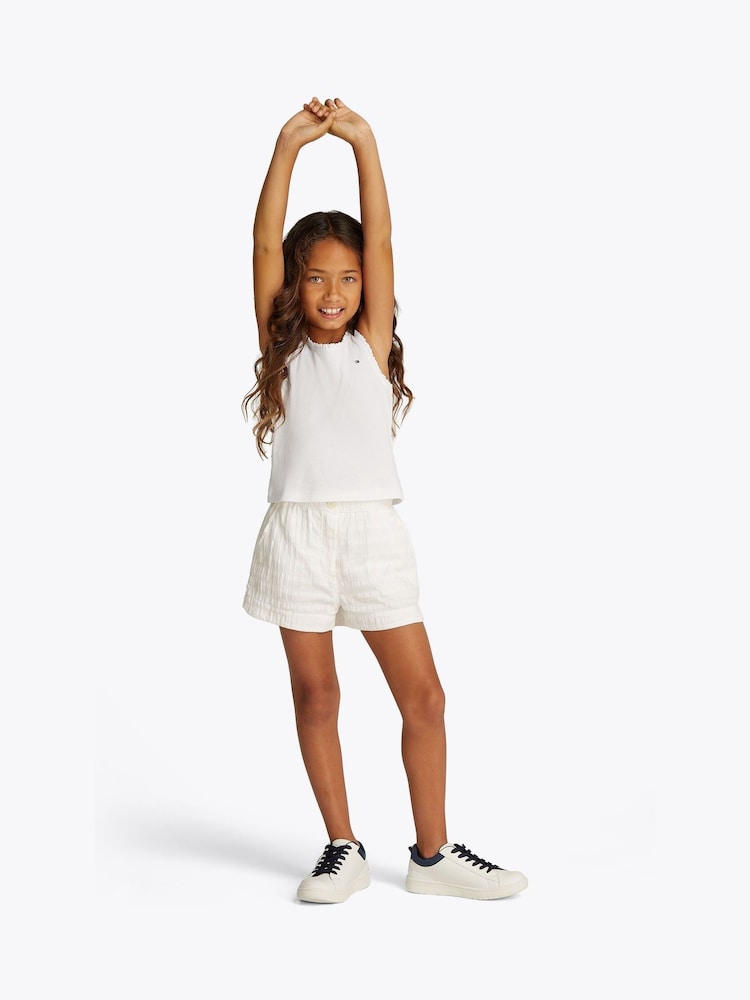 Tommy Hilfiger White Essential Rib Lace Tank Top - Image 1 of 5