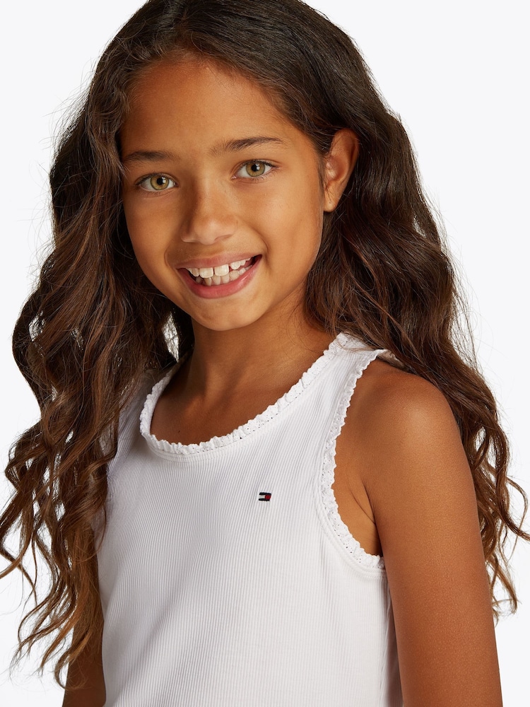 Tommy Hilfiger White Essential Rib Lace Tank Top - Image 3 of 5