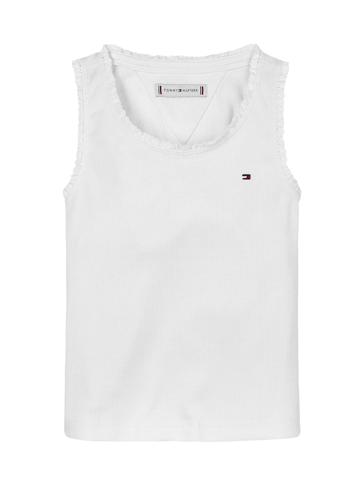 Tommy Hilfiger White Essential Rib Lace Tank Top - Image 4 of 5