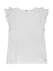 Tommy Hilfiger White Broderie Anglaise 100% Cotton Knit Top - Image 1 of 2