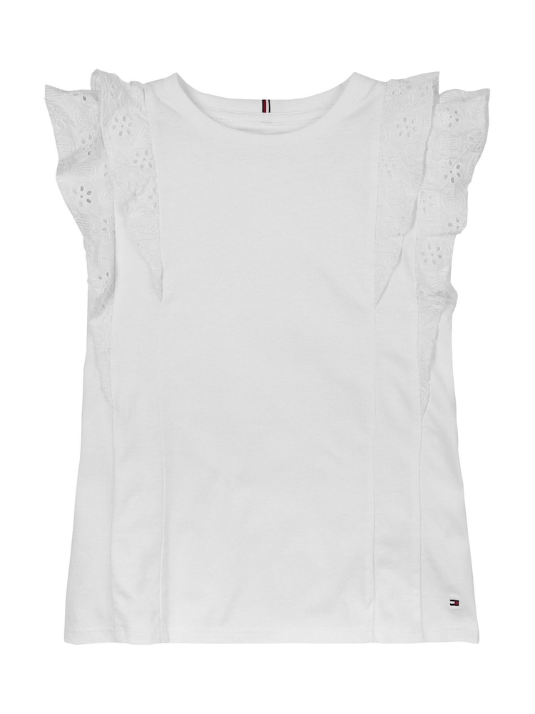 Tommy Hilfiger White Broderie Anglaise 100% Cotton Knit Top - Image 1 of 2