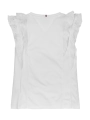 Tommy Hilfiger White Broderie Anglaise 100% Cotton Knit Top - Image 2 of 2