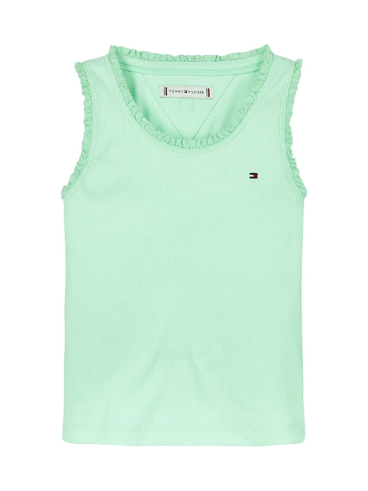 Tommy Hilfiger Green Essential Rib Lace Tank Top - Image 4 of 5