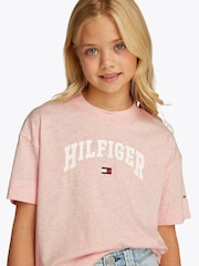 Tommy Hilfiger Pink Varsity Archive Short Sleeve 100% Cotton T-Shirt - Image 3 of 5