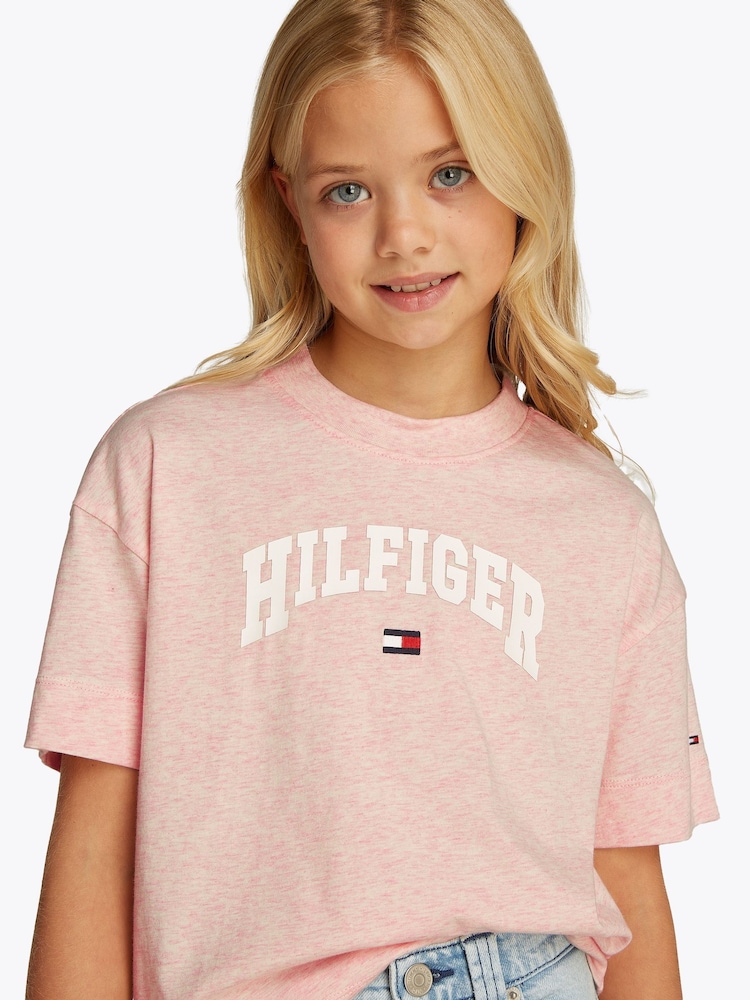 Tommy Hilfiger Pink Varsity Archive Short Sleeve 100% Cotton T-Shirt - Image 3 of 5
