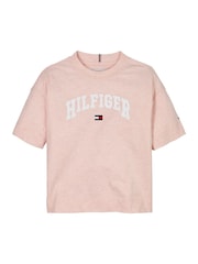 Tommy Hilfiger Pink Varsity Archive Short Sleeve 100% Cotton T-Shirt - Image 4 of 5