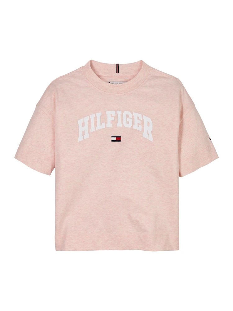 Tommy Hilfiger Pink Varsity Archive Short Sleeve 100% Cotton T-Shirt - Image 4 of 5