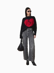 AllSaints Black Luv Heart Crew Neck Jumper - Image 1 of 8