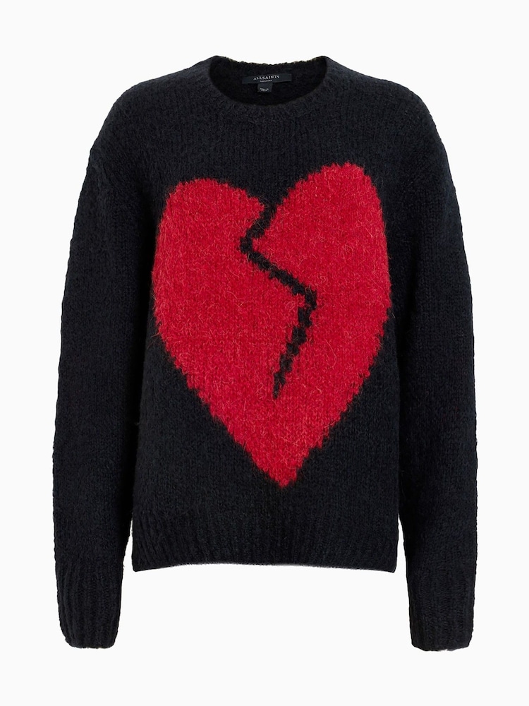 AllSaints Black Luv Heart Crew Neck Jumper - Image 8 of 8