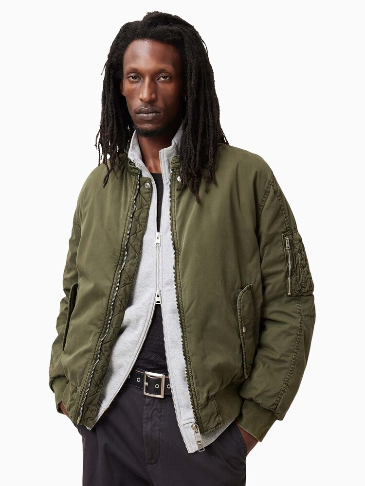 AllSaints Green Banner Bomber Jacket - Image 2 of 6