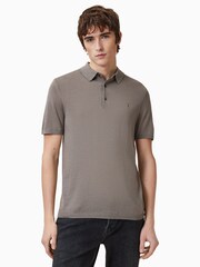AllSaints Brown Mode Merino Polo Shirt - Image 1 of 6