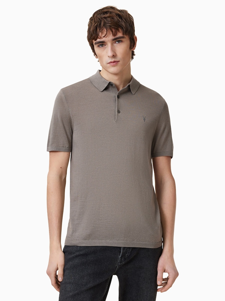 AllSaints Brown Mode Merino Polo Shirt - Image 1 of 6