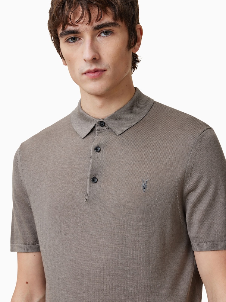 AllSaints Brown Mode Merino Polo Shirt - Image 2 of 6