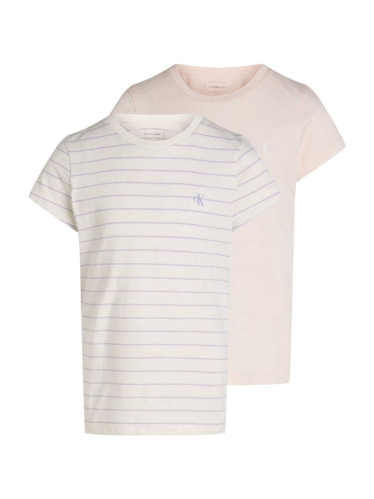 Calvin Klein Pink Slim Stripe 100% Cotton T-Shirt 2 Pack - Image 4 of 5