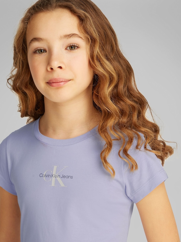 Calvin Klein Purple Monogram 100% Cotton T-Shirt - Image 3 of 6