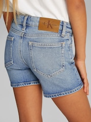 Calvin Klein Blue Mid Rise Slim Denim Shorts - Image 3 of 5