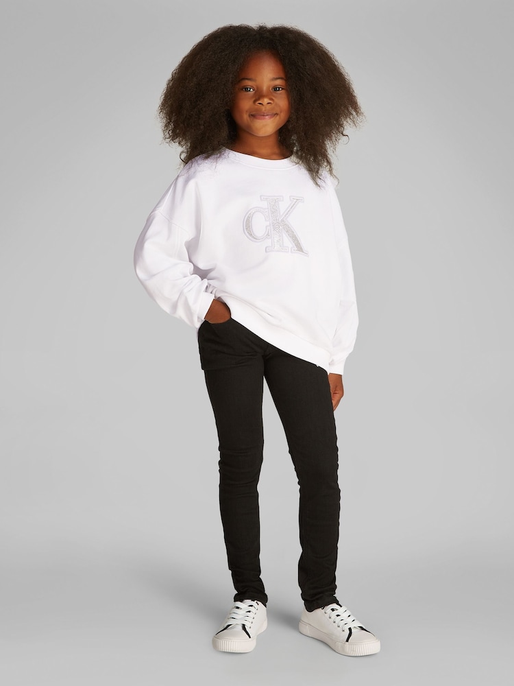Calvin Klein White Crew Neck 100% Cotton Sweatshirt - Image 1 of 5