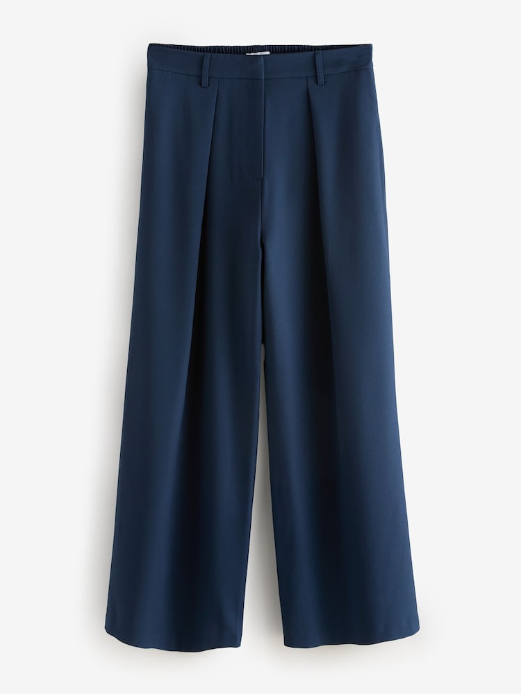 Navy Wide Leg Twill Trousers - Image 1 of 1 Navy Wide Leg Twill Trousers - Image 1 of 1