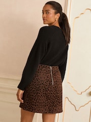 Love & Roses Chocolate Brown Leopard Print Flocked Mini Skirt - Image 4 of 4