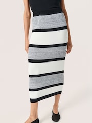 Soaked in Luxury Rohanna Striped Knit Black Midi Skirt - Image 1 of 7