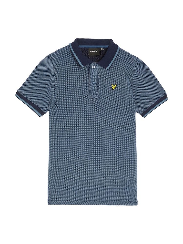 Lyle & Scott Blue Two Tone Waffle Polo Shirt - Image 1 of 3 Lyle & Scott Blue Two Tone Waffle Polo Shirt - Image 1 of 3