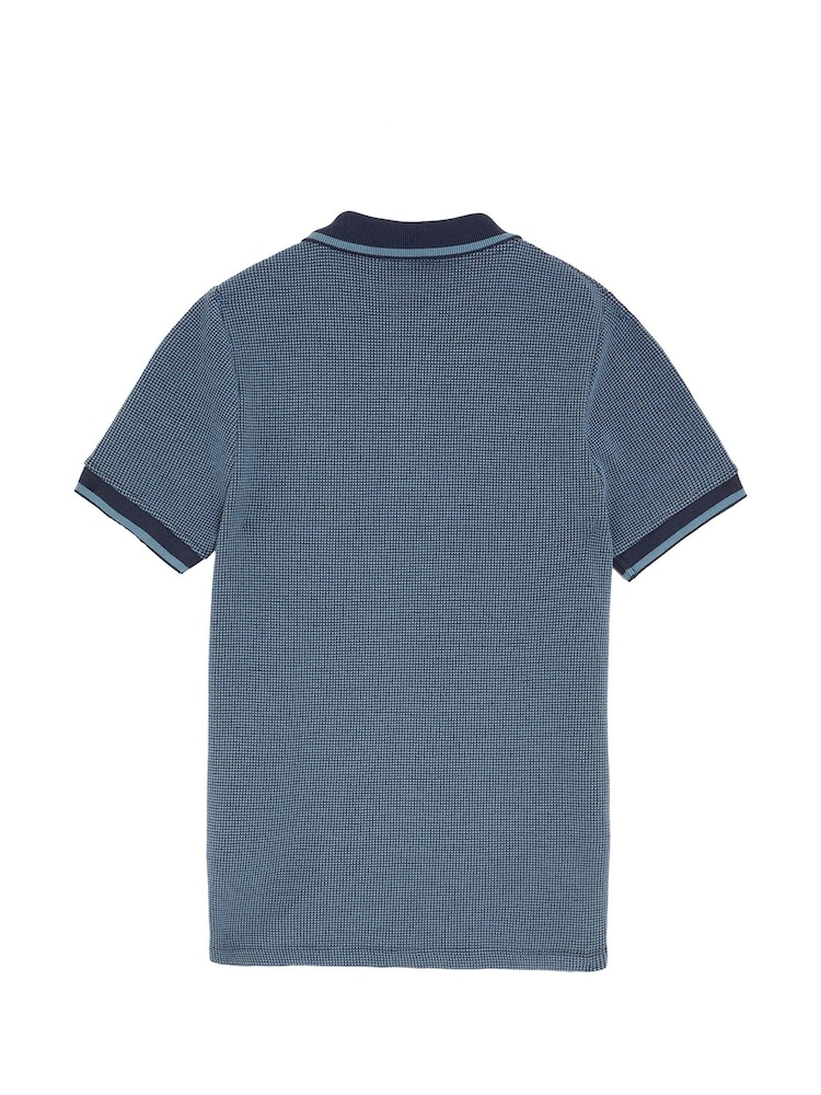 Lyle & Scott Blue Two Tone Waffle Polo Shirt - Image 2 of 3