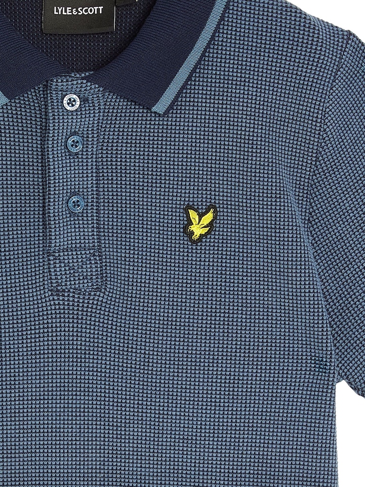 Lyle & Scott Blue Two Tone Waffle Polo Shirt - Image 3 of 3