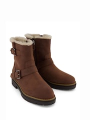 TOMS Ionie Moto Boots in Oak Brown Waxy Suede With Faux Fur - Image 2 of 6