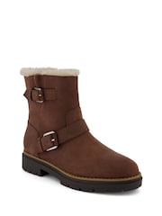 TOMS Ionie Moto Boots in Oak Brown Waxy Suede With Faux Fur - Image 4 of 6