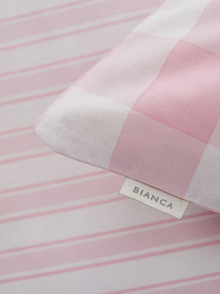 Bianca Pink Cotton Check and Stripe Fitted Sheet - Image 1 of 3
