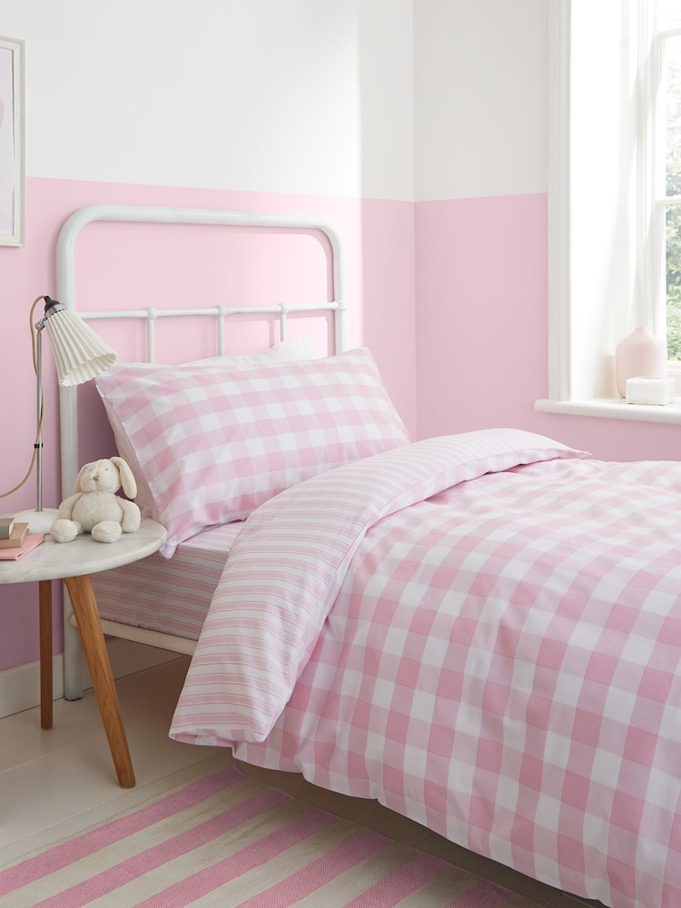 Bianca Pink Cotton Check and Stripe Fitted Sheet - Image 2 of 3