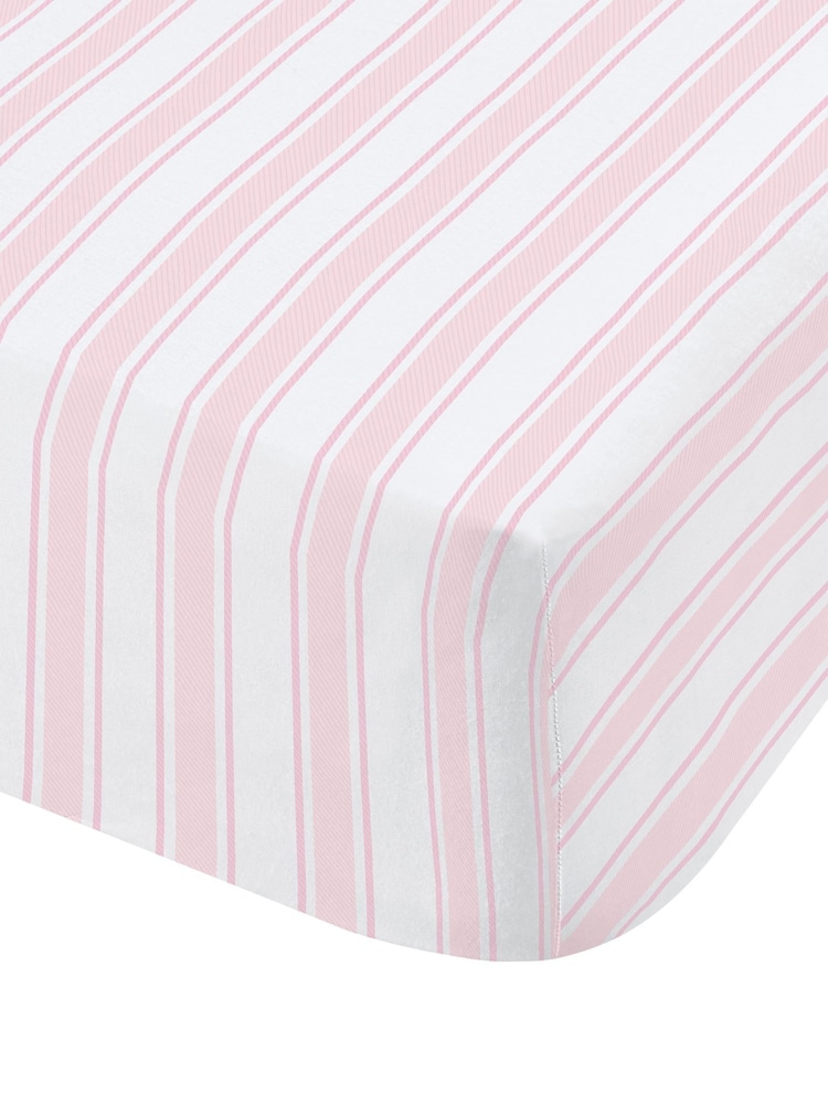 Bianca Pink Cotton Check and Stripe Fitted Sheet - Image 3 of 3