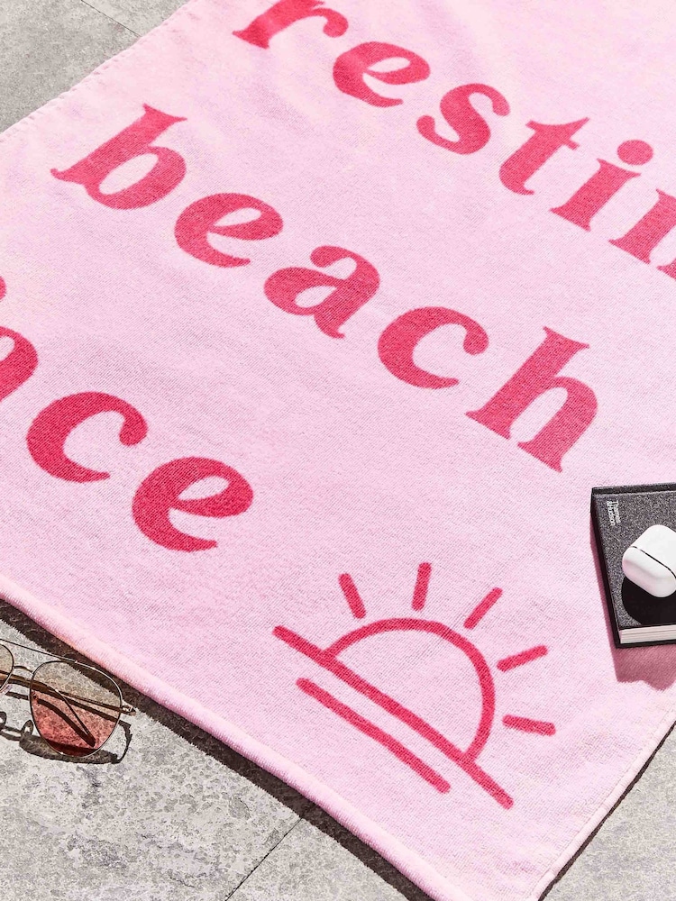Sassy B Pink Resting Beach Face Cotton Beach Towel - Image 2 of 2