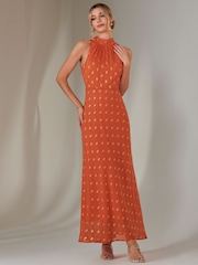 Jolie Moi Orange Halterneck Maxi Dress - Image 1 of 6