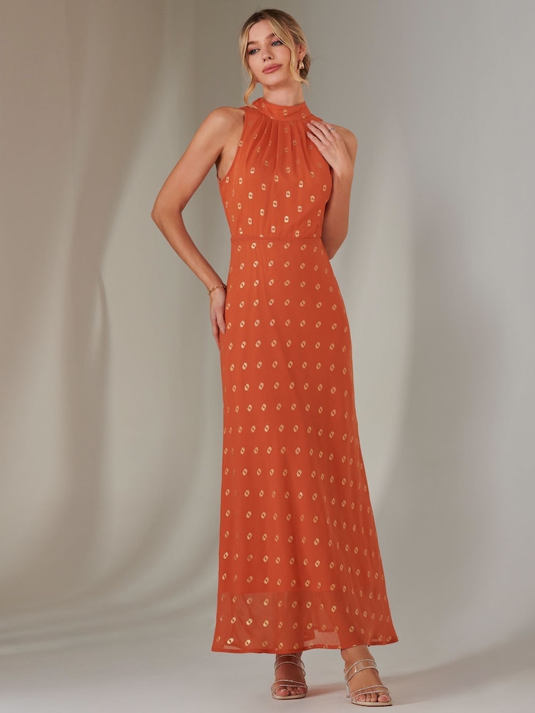 Jolie Moi Orange Halterneck Maxi Dress - Image 1 of 6
