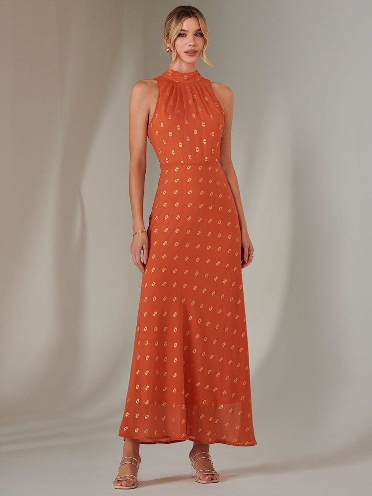 Jolie Moi Orange Halterneck Maxi Dress - Image 5 of 6