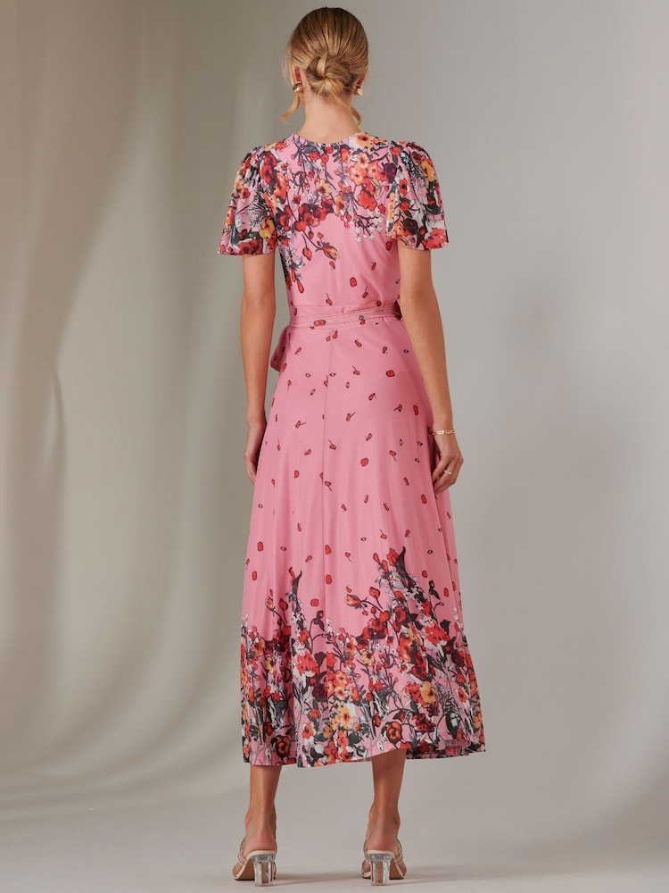 Jolie Moi Pink Mirror Print Mesh Wrap Maxi Dress - Image 2 of 6 Jolie Moi Pink Mirror Print Mesh Wrap Maxi Dress - Image 2 of 6