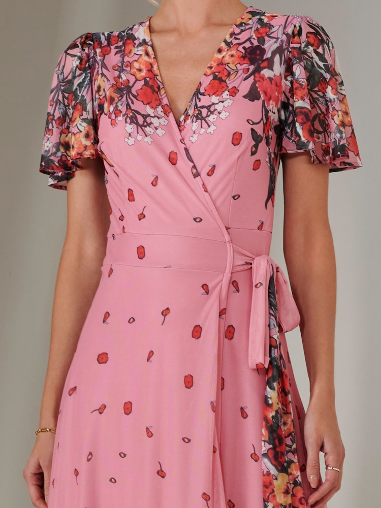 Jolie Moi Pink Mirror Print Mesh Wrap Maxi Dress - Image 6 of 6 Jolie Moi Pink Mirror Print Mesh Wrap Maxi Dress - Image 6 of 6