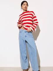 Oliver Bonas Red Striped Long Sleeve 100% Cotton Top - Image 1 of 8