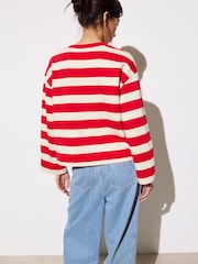Oliver Bonas Red Striped Long Sleeve 100% Cotton Top - Image 2 of 8