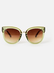 Oliver Bonas Green Crystal Faux Tortoiseshell Cat Eye Sunglasses - Image 1 of 6