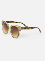 Oliver Bonas Green Crystal Faux Tortoiseshell Cat Eye Sunglasses - Image 2 of 6