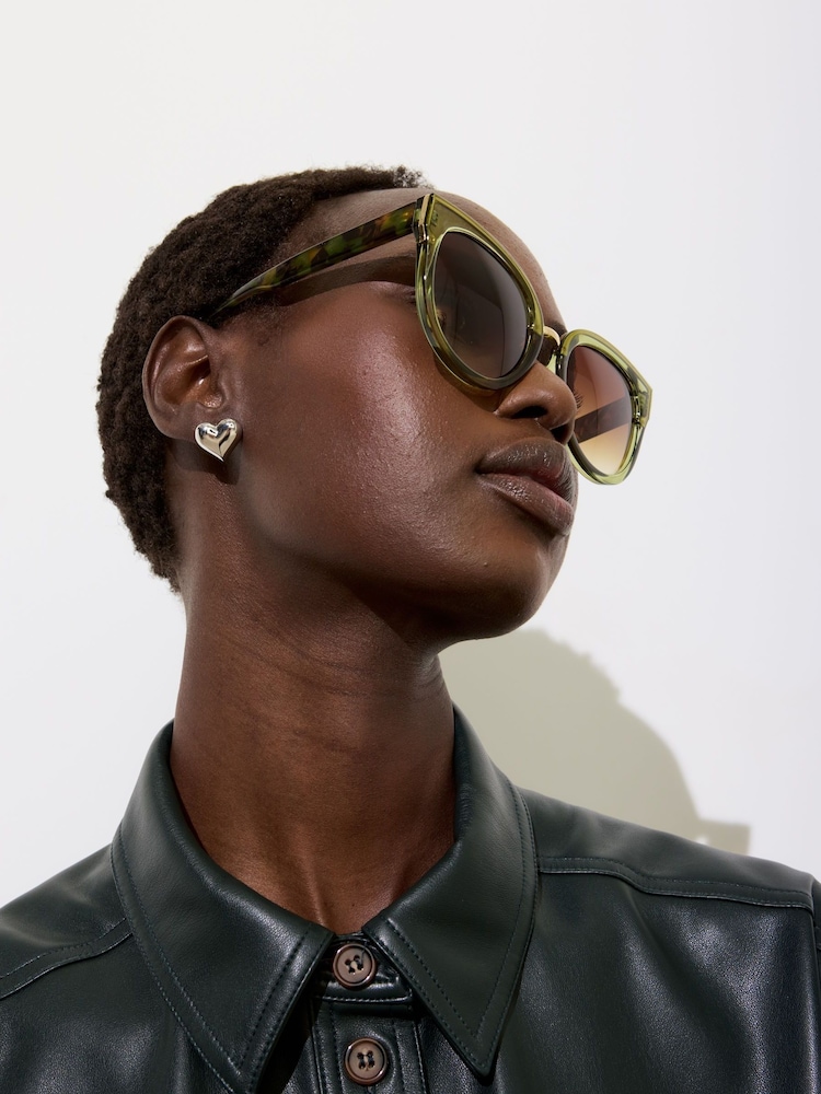 Oliver Bonas Green Crystal Faux Tortoiseshell Cat Eye Sunglasses - Image 6 of 6