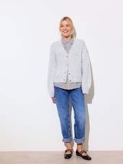 Oliver Bonas Grey Pointelle V-Neck Knitted Cardigan - Image 1 of 8