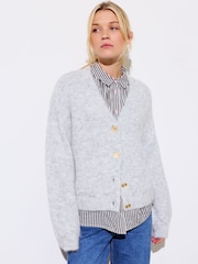 Oliver Bonas Grey Pointelle V-Neck Knitted Cardigan - Image 3 of 8