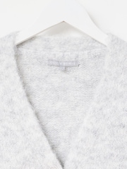 Oliver Bonas Grey Pointelle V-Neck Knitted Cardigan - Image 6 of 8