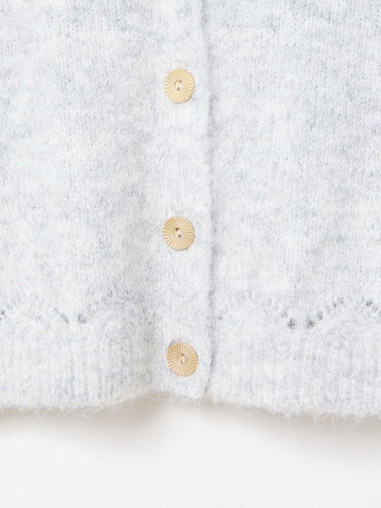 Oliver Bonas Grey Pointelle V-Neck Knitted Cardigan - Image 8 of 8