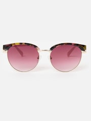 Oliver Bonas Pink Faux Tortoiseshell Clubmaster Sunglasses - Image 1 of 6