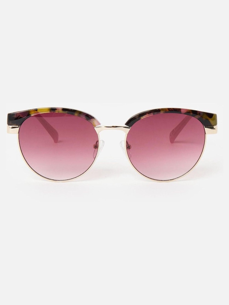 Oliver Bonas Pink Faux Tortoiseshell Clubmaster Sunglasses - Image 1 of 6